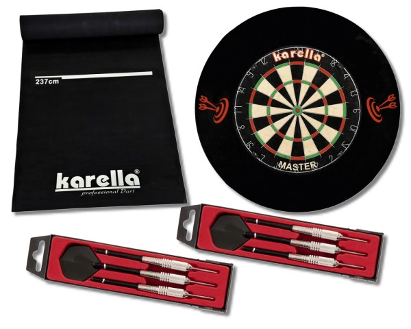 Dartboard Karella-Set mit Dartboard, Dartmatte ECO-Star, 2 Dartpfeilsätzen ST-1 und 4-tlg. Catchring